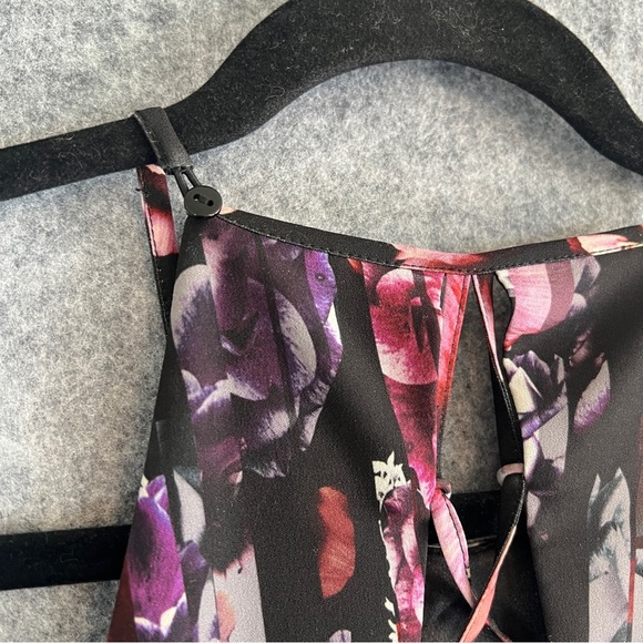 BEBE Floral Halter Wide Leg Jumpsuit Black Multicolor Floral Print Size 6 NWOT - Picture 12 of 15